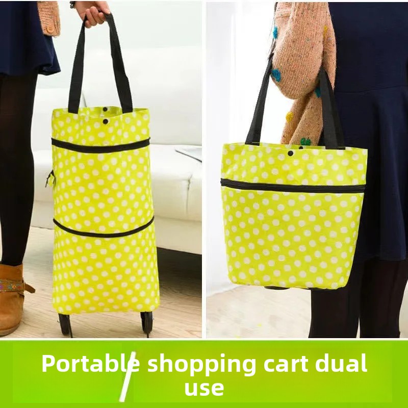 Shopping Bag with Wheels Foldable Hand Pull Extendable Vegetable Buying Car Casual Polyester Fiber Home Use Logo Addable