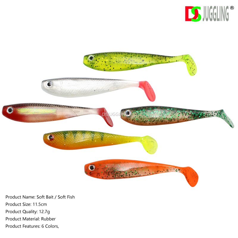 T-Staart Enkele Staart Zacht Made Sub Aas 11.5 Cm/12.7G Zachte Aas Rainbow Fish Lure Baits (5 Stuks/partij)