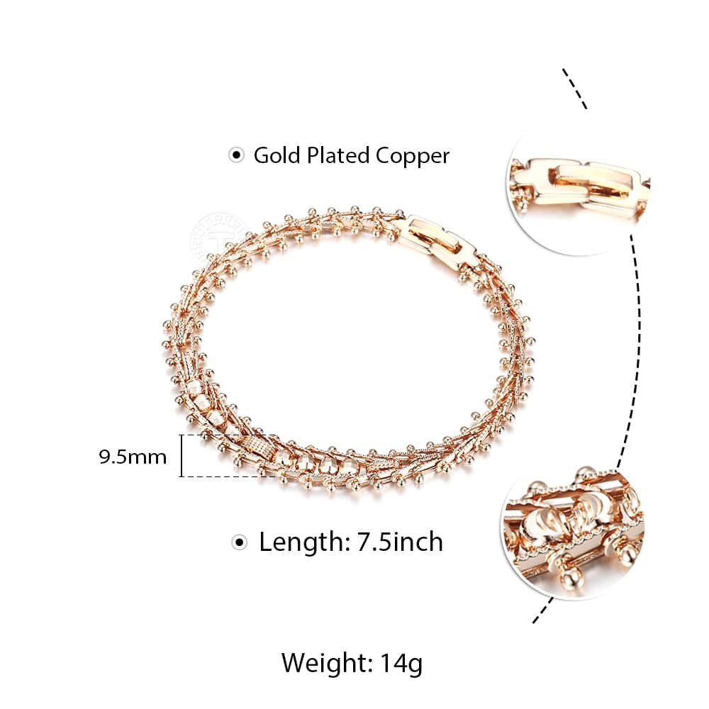 Bangle for Women Girls 585 Rose Gold Bracelet Trendy Hammered Centipede Smooth Carved Beads Ball Chain Wristband CBM03: Angular beads 9.5mm