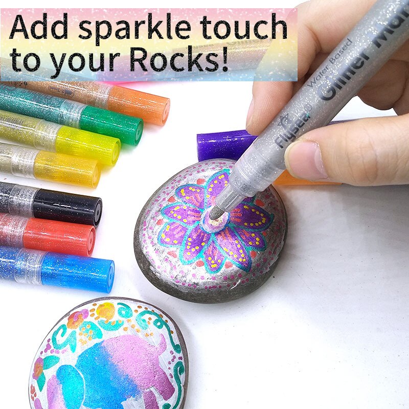 Flysea 12 Farben funkeln metallisch Marker Stifte einstellen Schimmer Farbe Marker Stifte Zeichnung Gruß Karte Poster Kind Tagebuch Bunte
