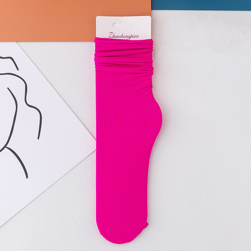Multicolor Solid Color Ice Silk Velvet Mid Tube Socks Women Summer Soft Thin Rolled Edge Crew Socks Japanese Casual Long Socks