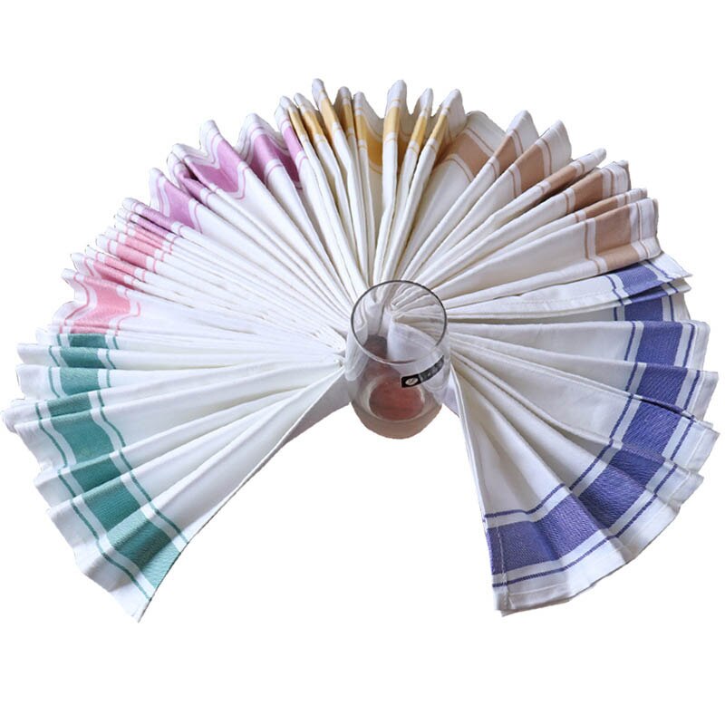 5pcs/batch Cotton Wiping Cloth Western Restaurant Napkin Towel Absorbent Cotton Plaid Tea Towel Handkerchief