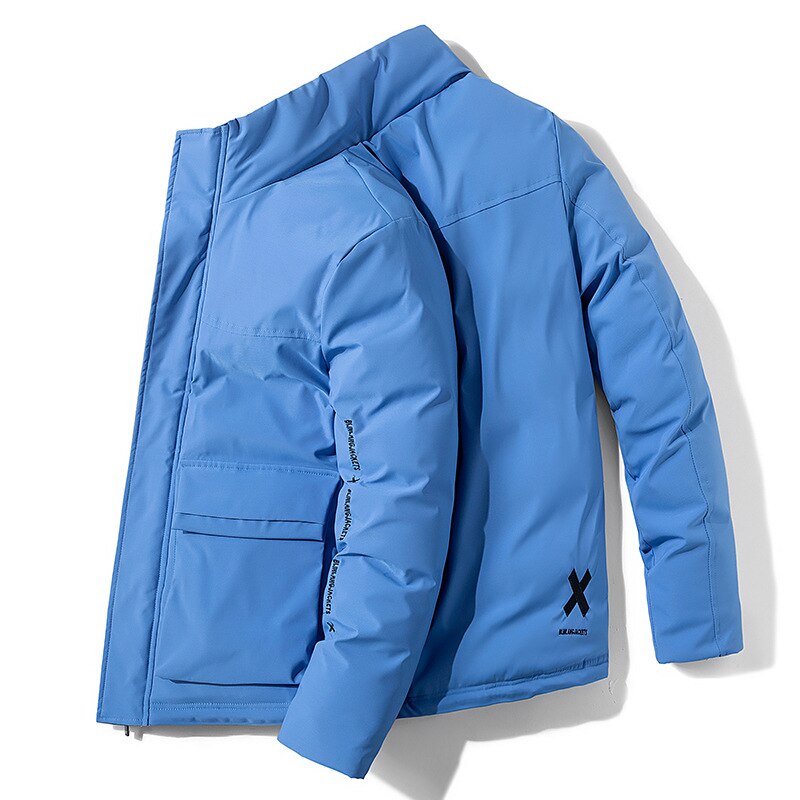 6xl män vinter avslappnad tjock bomull vattentäta fickor parkas jacka män ytterkläder vindtät varm parkarock män: Blå / Xxl