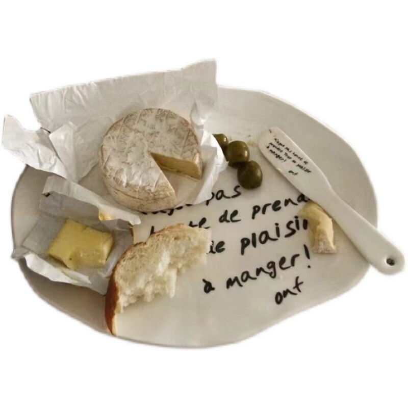 Koreaanse Stijl Decoratieve Plaat Onregelmatige Keramische Diner Platen Platen Keramische Dessertbord Ontbijt Kom Franse Brief