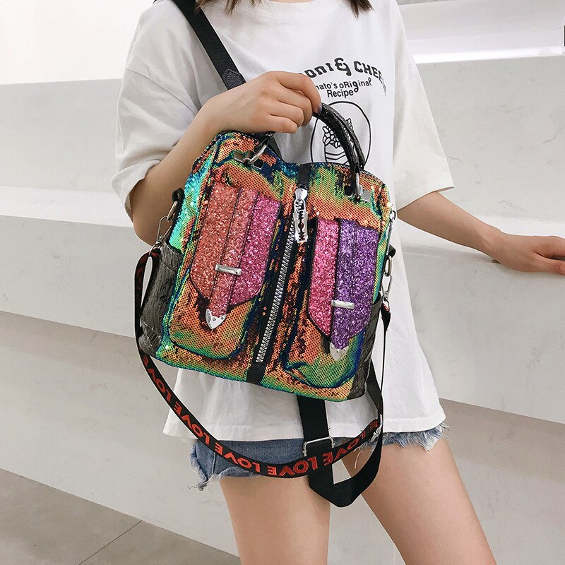 Draagbare Shining Pailletten Vrouwen Rugzak School Voor Meisje Reizen Grote Capaciteit Tassen Party Bags Glitter Rugzak Pu Rugzak