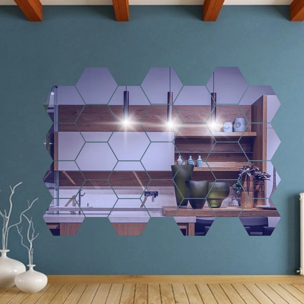 100/1 stücke Sechseckigen Acryl Spiegel Zauberstab Aufkleber Mini Spiegel Solide Paster Selbst-klebe Gold Silber Aufkleber Hause schlafzimmer Kunst Dekor
