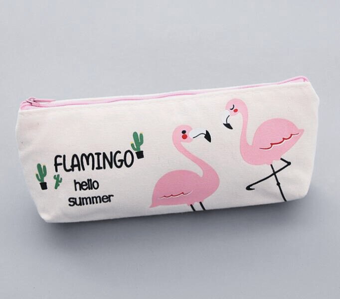 1 stk / part fest favor pink lyserød tegneserie flamingo penalhus opbevaring kontor skoleforsyning lærred makeup taske givende: B