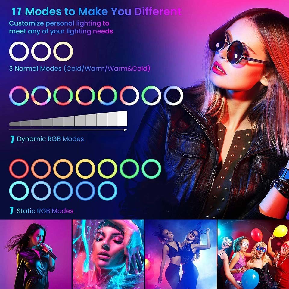 10 pollici RGB Selfie Ring Light Treppiede Supporto per telefono Fotografia RingLight Cerchio Luce di riempimento Lampada a colori a LED Trepied Makeup