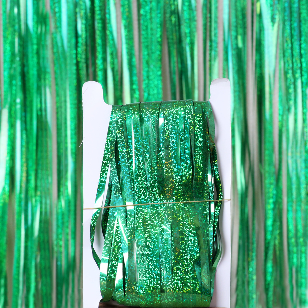 2m prata folha metálica enfeites franja cortina congelado festa decoração suprimentos inverno casamento pano de fundo decoração natal ornamentos: Verde menta