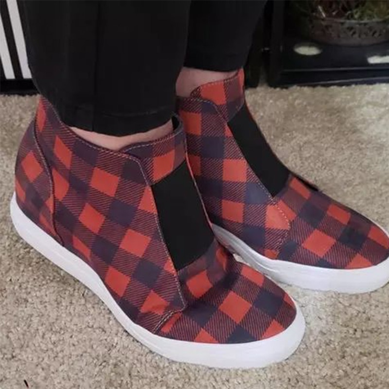 Sneaker voor dames, lengtetoenemende dames, grote maat, 43 rits, geruite damesschoenen met vulkanische afwerking, casual comfortschoenen voor dames