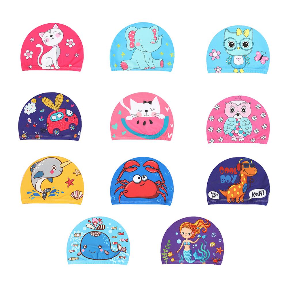 Gorro de natación para bebé, estampado de animales de dibujos animados, impermeable, protección de orejas, suave de poliéster ligero, accesorio para nadar, Unisex