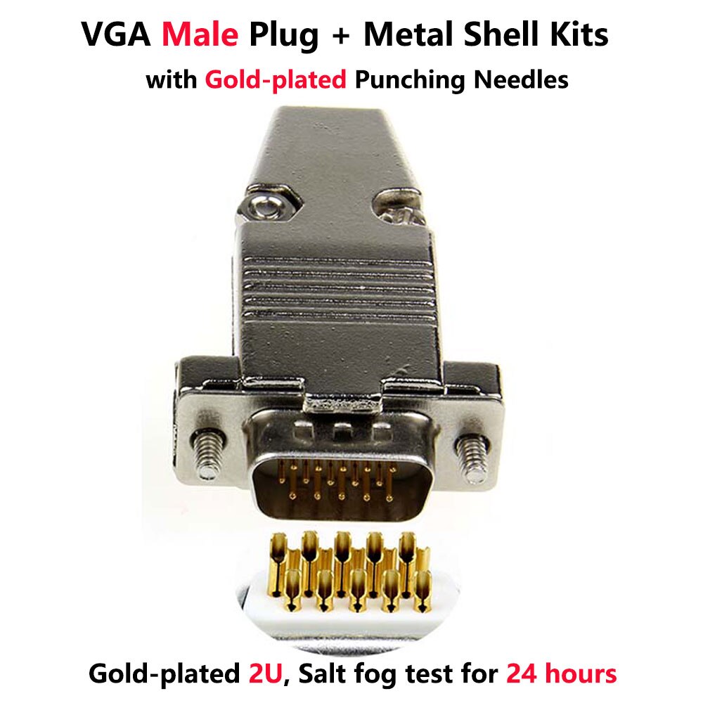 VGA Welding Connector DB15 Male Plug / Female Socket Metal Shell Kit 3 Rows 15 Pin Serial Port Connector D-SUB15 Adapters: Male Gold Punching