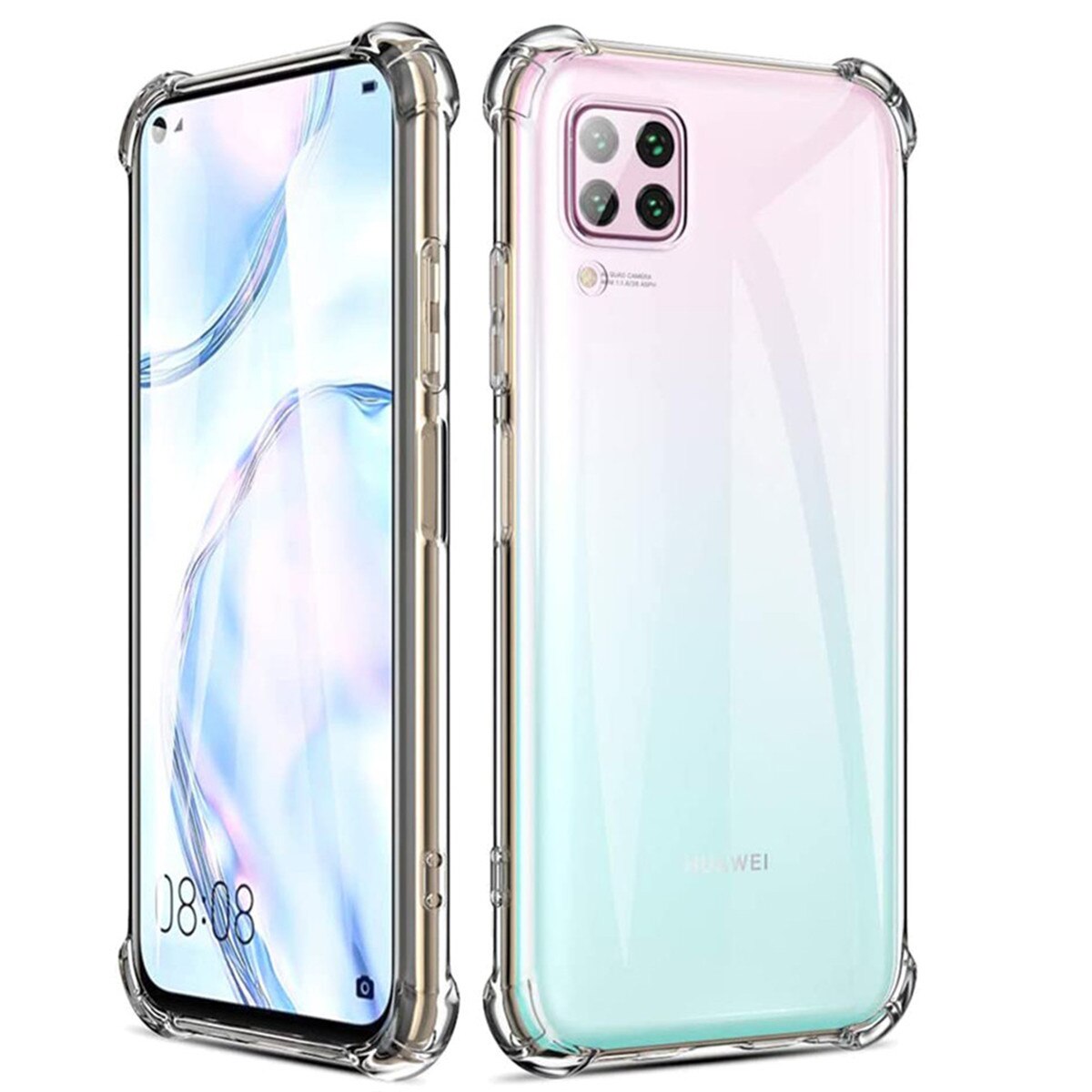 3-en-1 hauwei p 40 lite verre de caméra + étui d'airbag transparent doux pour huawei p40 lite lumière lait verre housse de protection