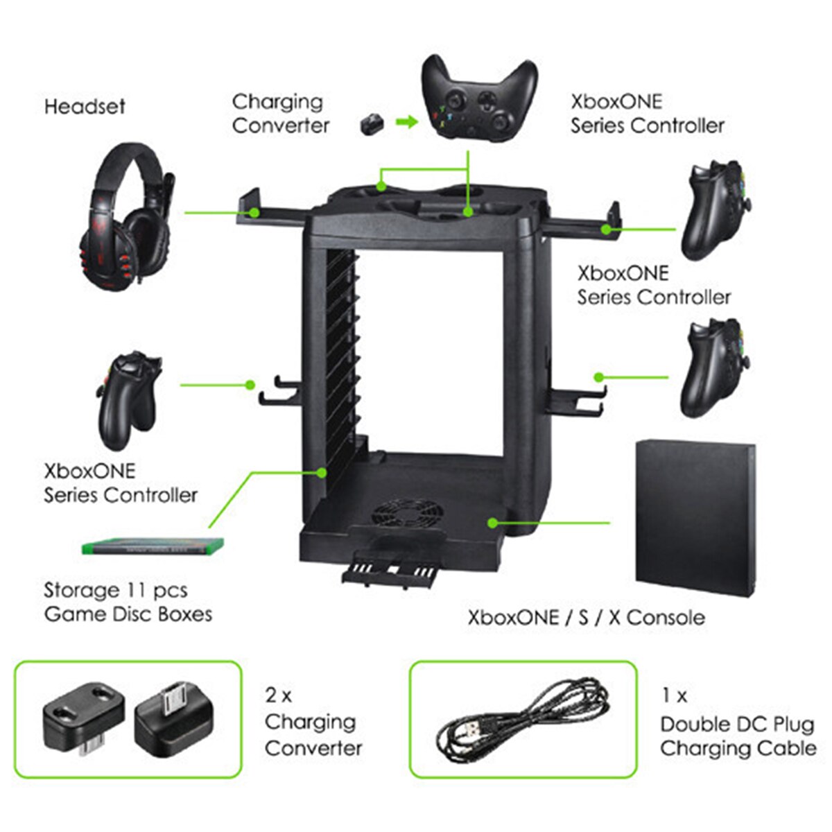 Multi-Function Charging Dock Games Storage Tower Cooling Station for XBOX ONE/SLIM/X Game Console