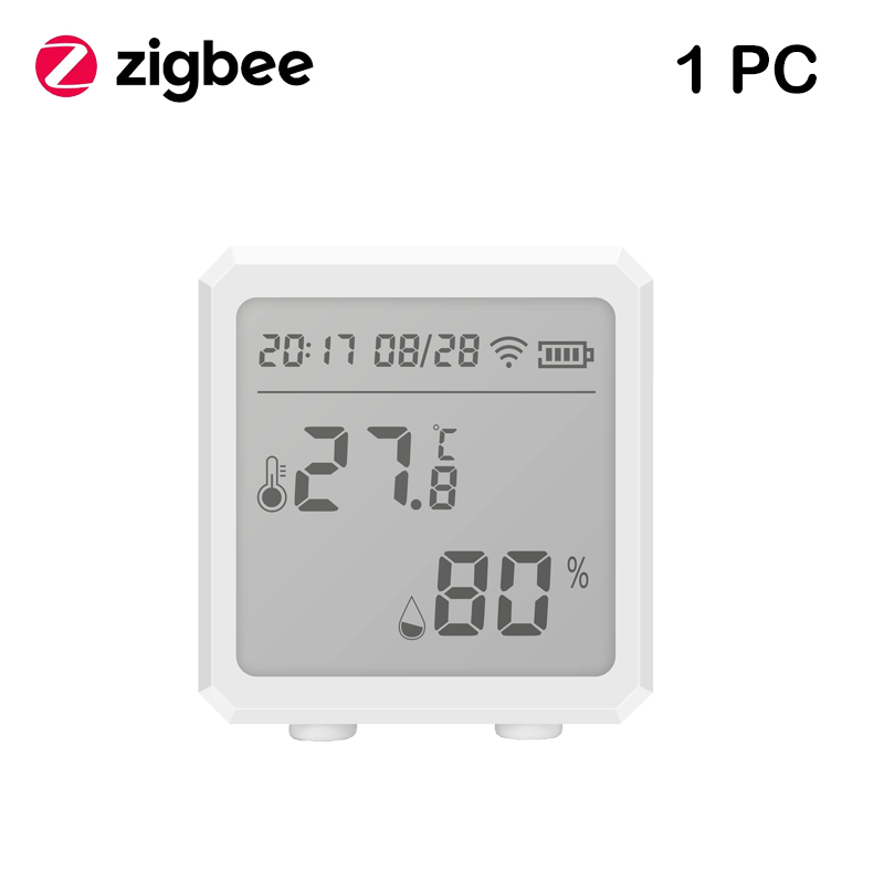Tuya Smart WIFI Zigbee Temperature And Humidity Sensor Indoor Hygrometer Thermometer With LCD Display Support Alexa Google Assis: zigbee 1pcs white