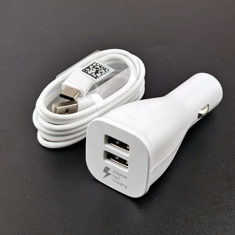 Samsung-cargador de coche A20 de 15W, Cable Usb tipo C de carga rápida adaptable Original para Samsung Galaxy S10, S8, S9, A50 Plus, Note 8 9: white 2 usb car set