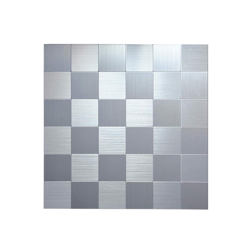 Schälen und Stock Fliesen Backsplash Edelstahl Fliesen für Küche Zauberstab Dekor Aluminium Oberfläche Metall Fliesen Silber Quadrat Plaid: Stil 2 / 4 Blätter