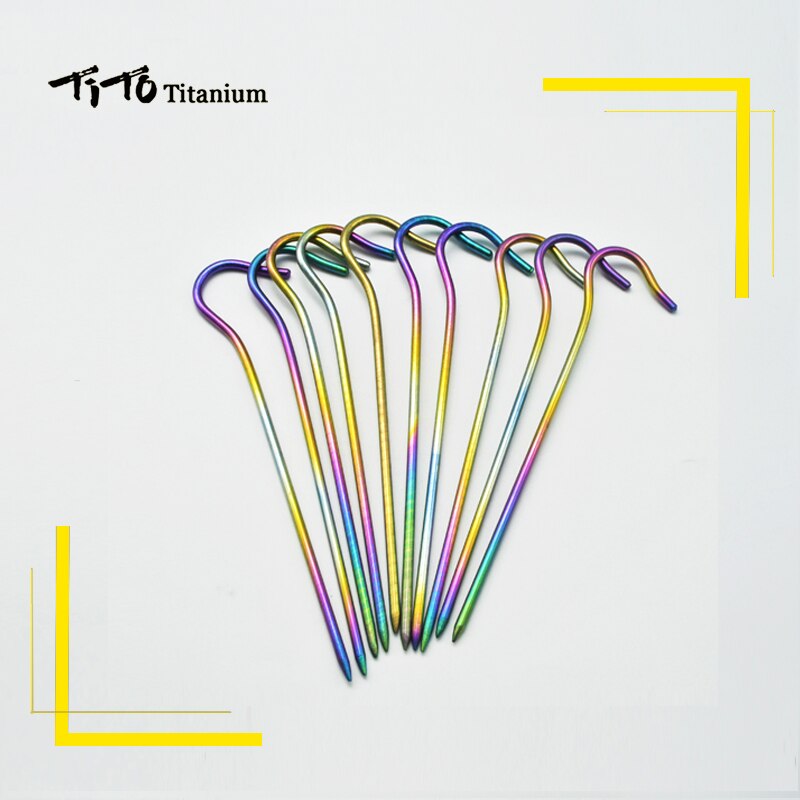 Tito titanium telt pæl 10 stk 3.5mm farverige titanium legering udendørs camping titanium telt pløk bøje hoved titanium telt søm