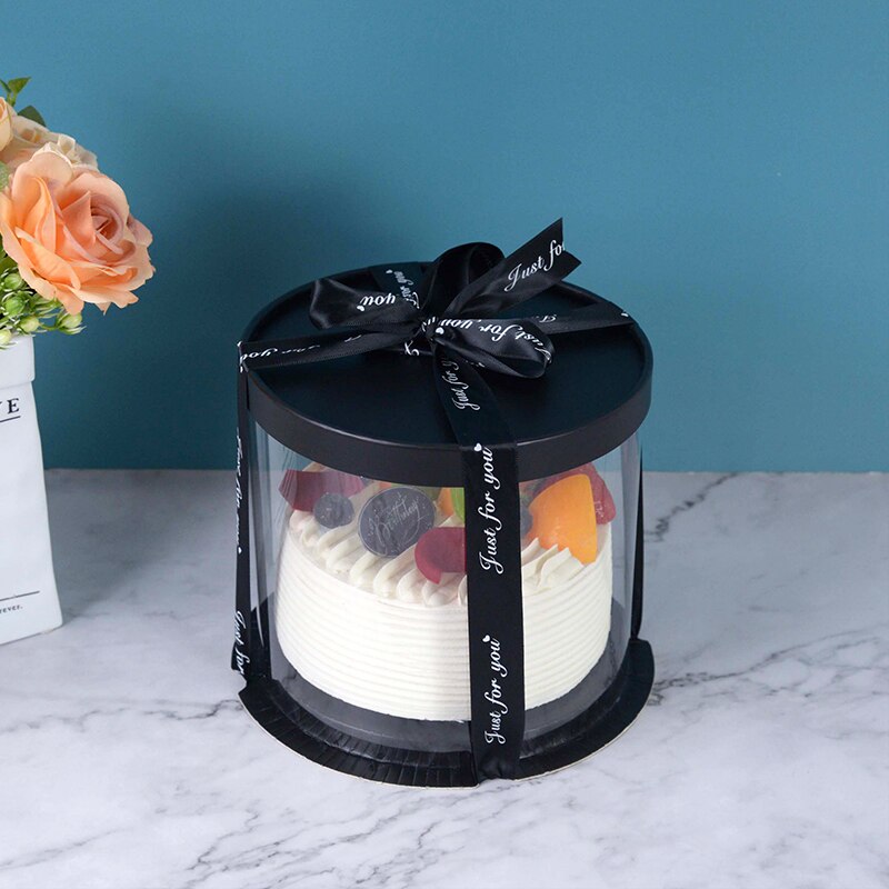 Caja redonda transparente para pastel de cumpleaños, embalaje transparente, decoración para de cumpleaños, a prueba de polvo, caja de almacenamiento para exhibición