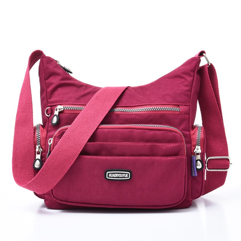 Vesker til kvinner femme stor kapasitet nylon skulderveske vanntett daglig shopping veske crossbody budbringer poser: Drue lilla