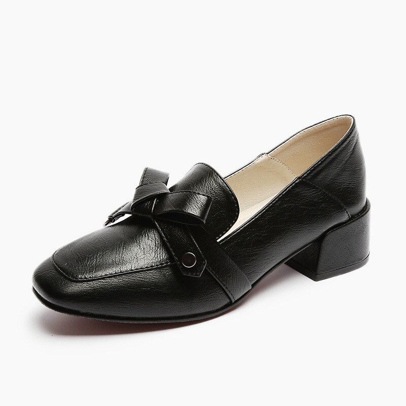 Klassieke feestschoenen dames metalen pumps strik hoge hak merk dikke hakken schoenen dames jurk pumps: Zwart / 35