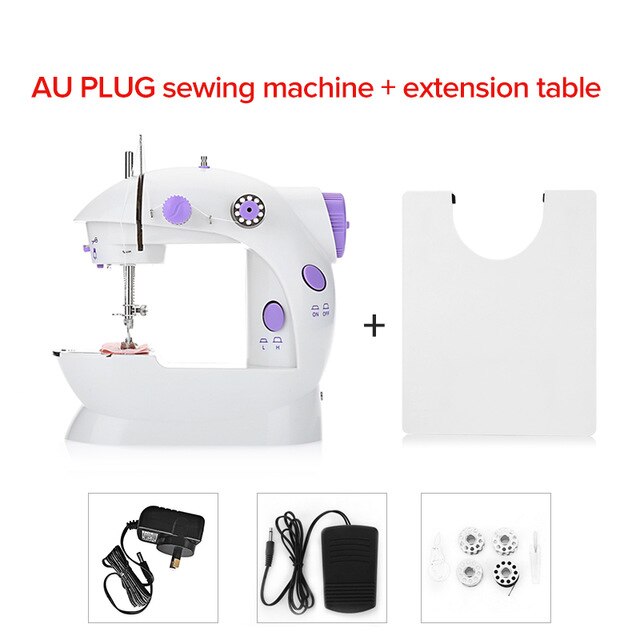 Mini Machine à coudre à main Double vitesse Double fil avec lumière multi-fonction électrique automatique bande de roulement rembobinage outils de couture: AU and table