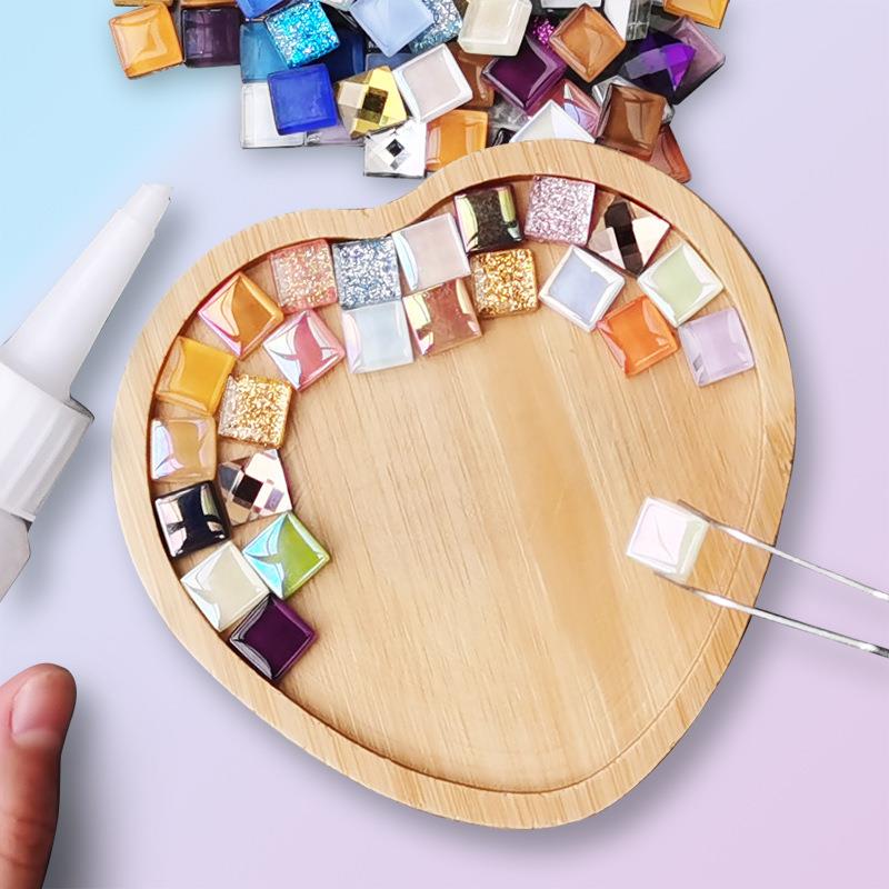 Sous-verre en mosaïque pour bricolage, pratique, accessoires faits à la main, carré amour rond, rainure en bambou