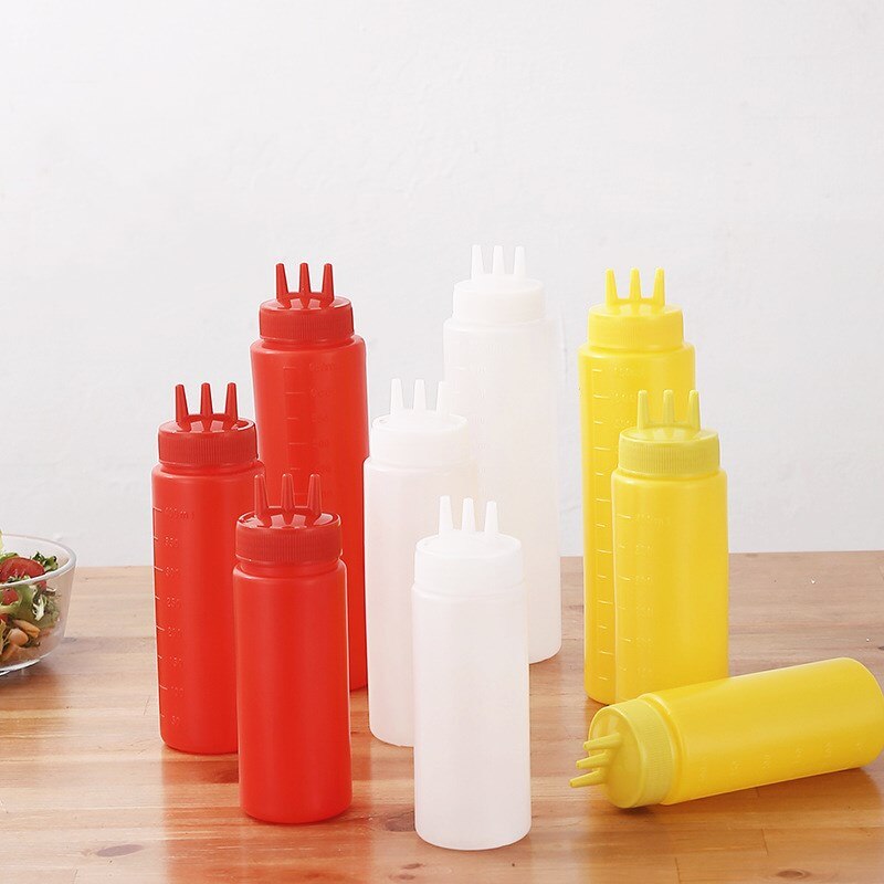 Food Grade 3 Gaten Twist Cap Plastic Squeeze Fles Ketchup Mosterd Mayo Sauzen Olijfolie Flessen Keuken Gadget