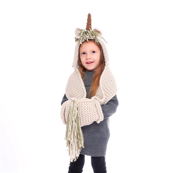 Ianlan söta unicorn hattar halsdukar små flickor vinter djur stil keps ljuddämpare med tofsar och fickor 2-12 år gammal  il00180: Grön