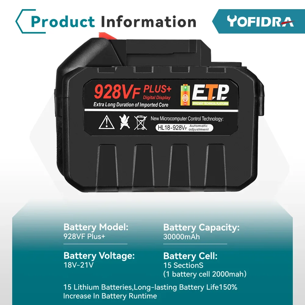 20V 928VF 388VF Plus Akku 30000mAh 20000mAh Mit LED Power Display Für Makita 18V Power werkzeug Batterie EU Stecker