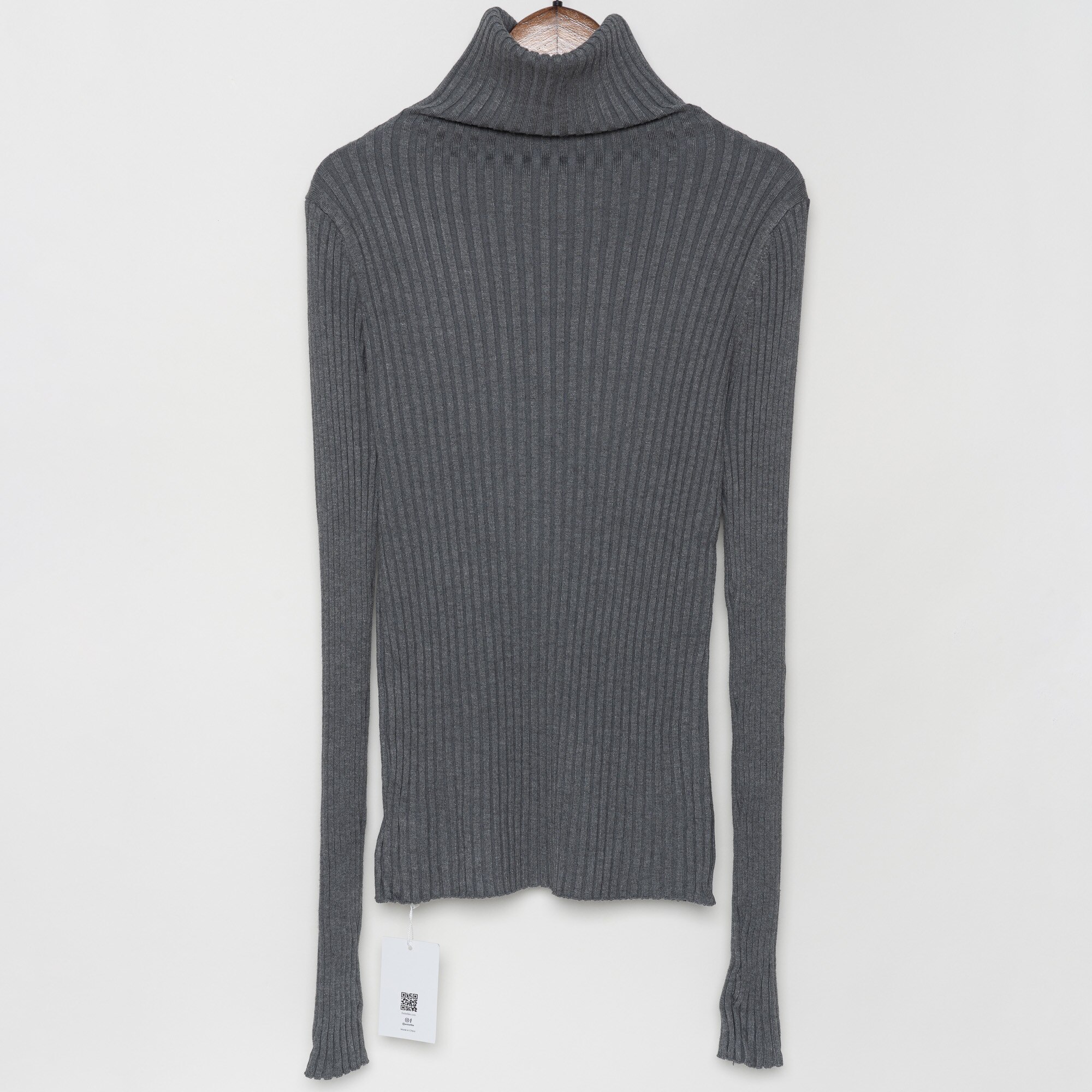 Ribbed Turtleneck Sweater Knitted Tops Women High Neck Pullovers With Thumb Hole Fall Winter Jumper: Dark Grey Marl