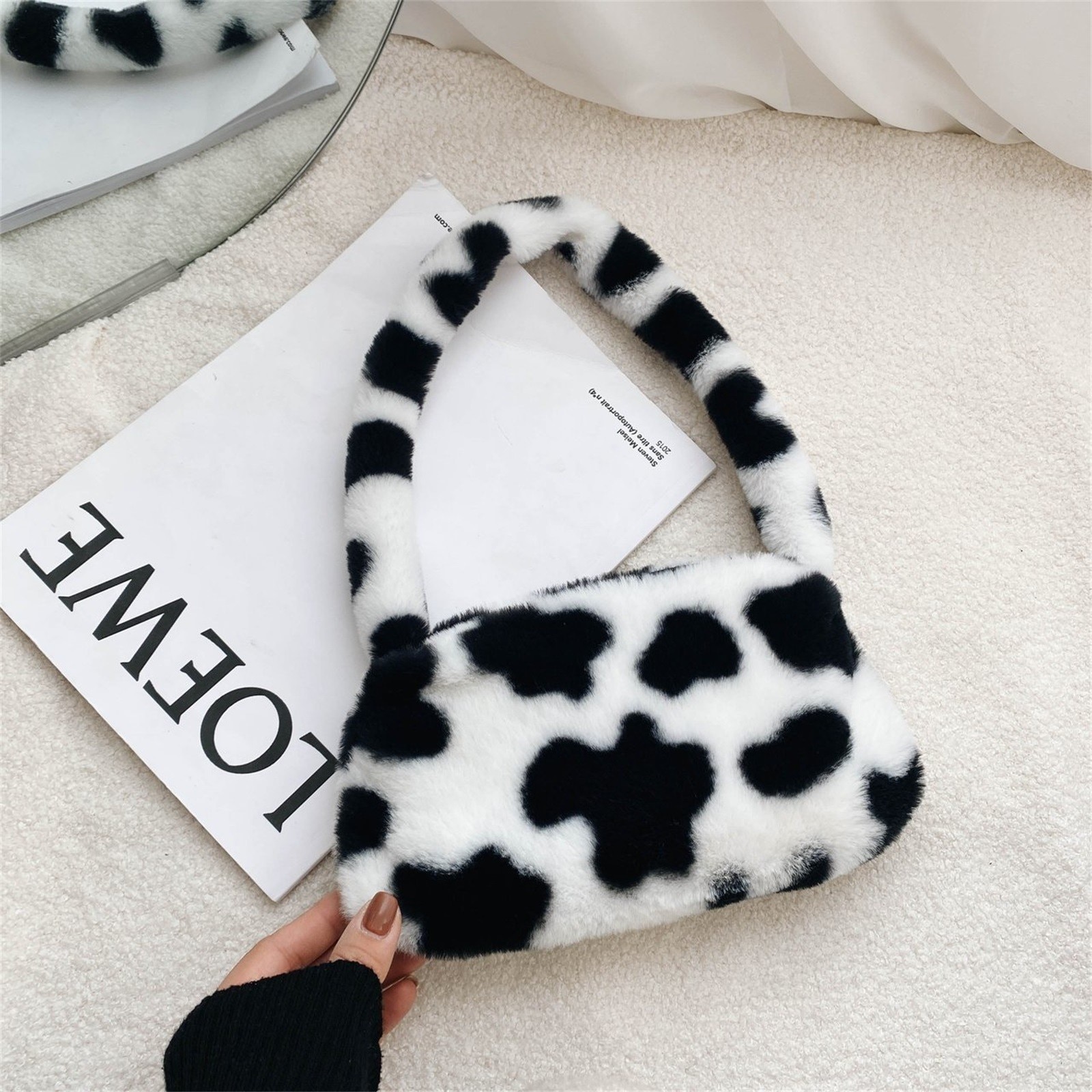 Bolso Vintage de invierno con patrón de cebra para mujer, bolsa interior de hombro de felpa, bolso para el otoño, de piel suave y cálida, Sac A Main # Y3