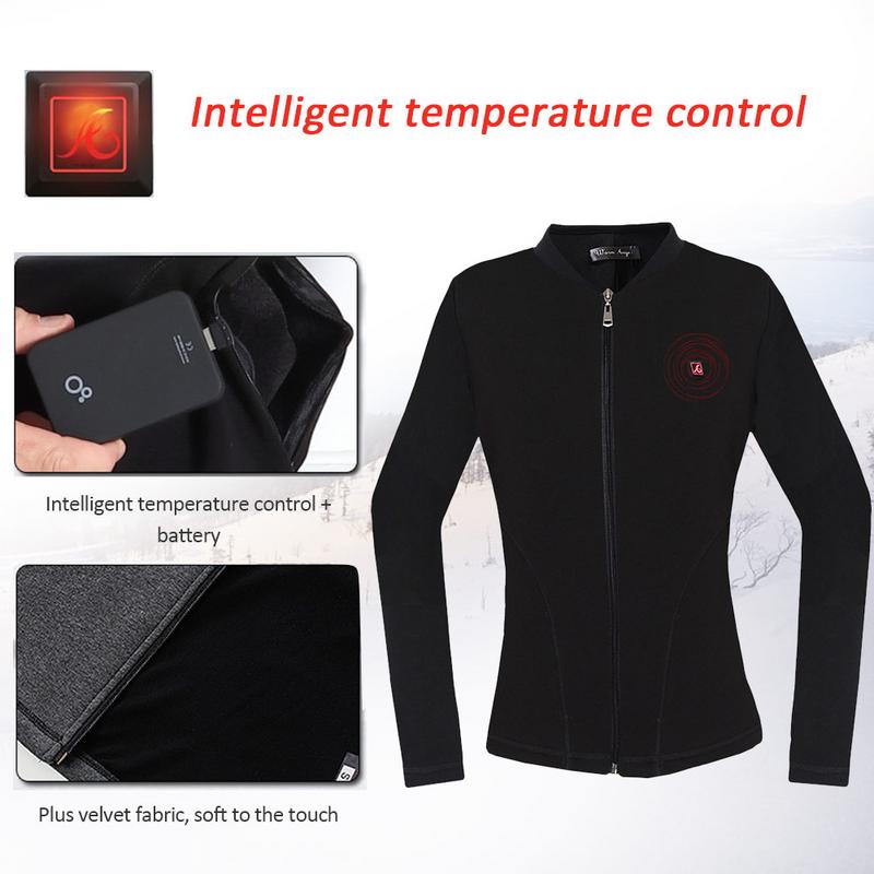 Kvinder vinterjakke opvarmet jakke vandtæt udendørs lynlås jakke elektrisk termisk tøj frakke til sportsvandring skjorter