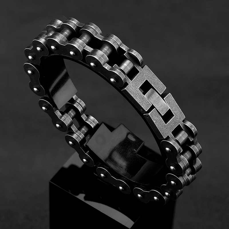 Vintage Armbänder Männer Edelstahl Motorrad Kette Biker Zubehör Schwarz Einfache schnalle Armband Charme Männlichen Schmuck