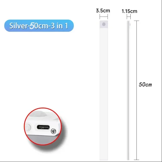 Czujnik ruchu LED pod oświetleniem szafki szafka sypialnia szafa szafa oświetlenie wewnętrzne oświetlenie lampka nocna 10/20/30/40/50/60cm: Ciemnoszary