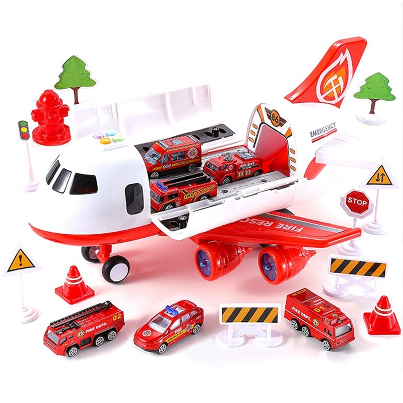 Children'S Toy Aircraft Boy Baby Oversized Music Track Inertia Toy Car Plane Passenger Model Large Storage Space,Red