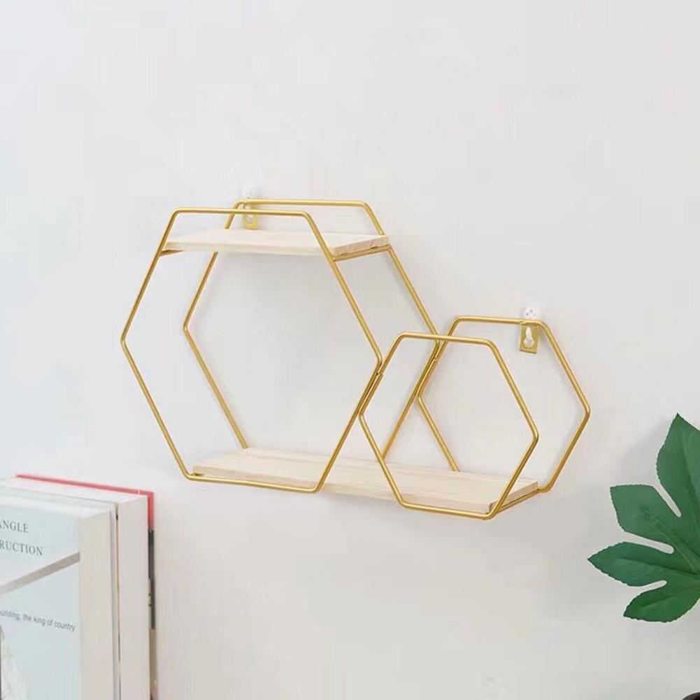 Hexagonal rack de ferro forjado hexagonal grade prateleira parede sala estar quarto figura geométrica combinação pendurado parede decoração casa