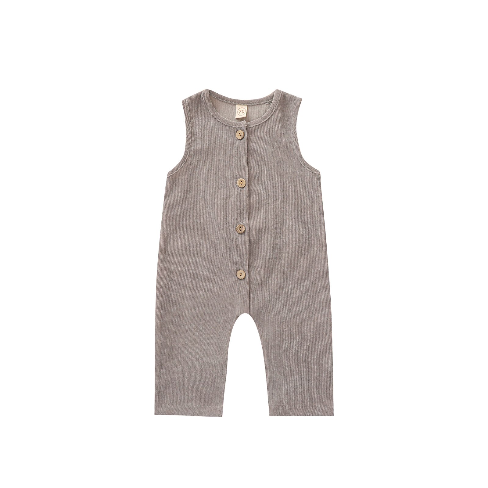 0-24M Zomer Baby Baby Meisje Jongen Romper Overall Effen Kleur Knop Mouwloze Jumpsuit Zomer Een Stuk: Grijs / 6m