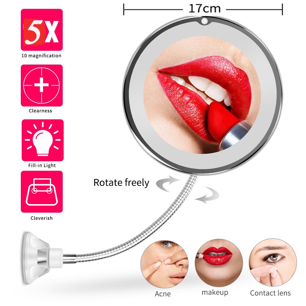 360 Degree 10X Folding Mirror Rotating Makeup Mirror My Flexible Mirror Magnifying Vanity Mirror: type 1 5X