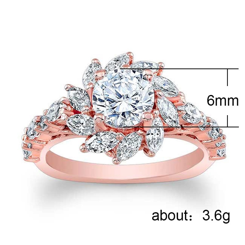 Huitan romântico planta agitando neve flor anéis de noivado rosa ouro farouche sonho proposta anéis atacado feminino gadget anel