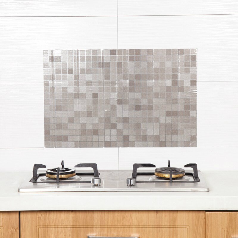 1pc Kitchen Backsplash Sticker Waterproof Oilproof High Temperature Resistant Backsplash Wallpaper Kitchen Backsplash Wallpaper: gray white