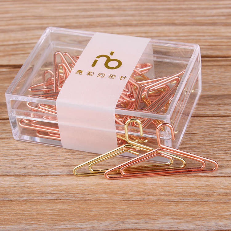 Clothes Hanger Shape Paperclip Rose Gold Stationery Cute Paper Clips Decorative Metal Clip Paper Office Supplies Teacher
