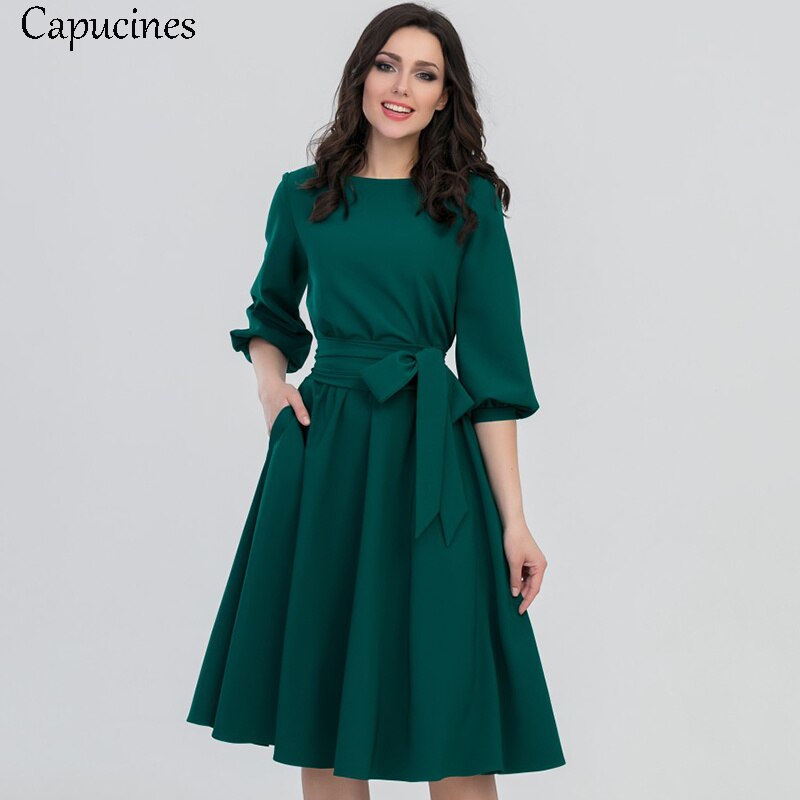 Robe trapèze Vintage pour femmes, lanterne de plage, demi manches, col rond, poches, longueur aux genoux, robes décontractées, automne 2022: S
