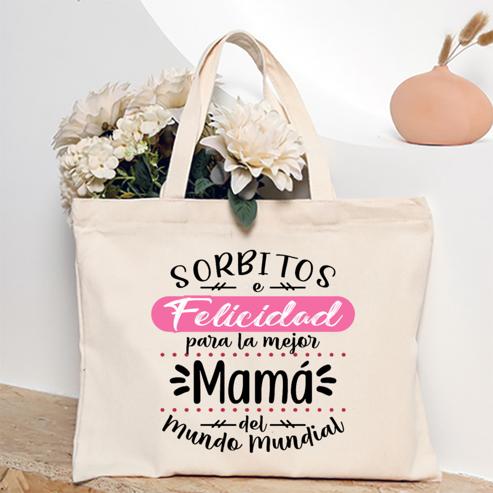 Tengo una mejor mamá del mundo, bolso de hombro estampado para mujer, bolso de lona, bolsos de compras para mujer, de cumpleaños para el día de la madre: Caqui