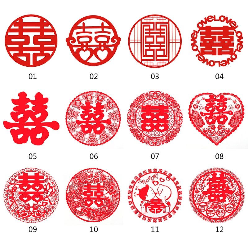 Chinese Wedding Hi Word Window Static Sticker Family Decoration Wall Decor Red Window Grilles
