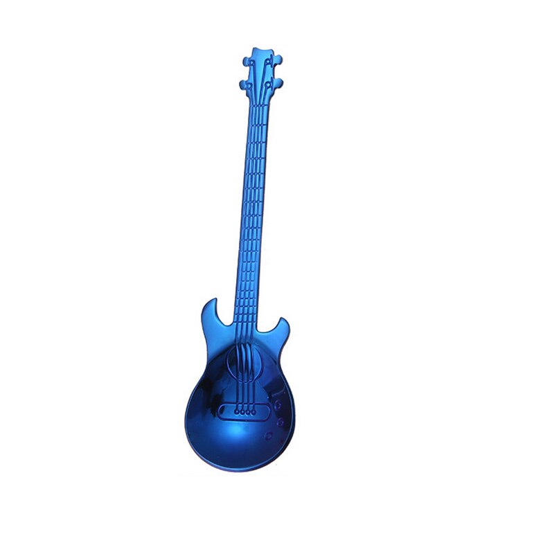 1pcs Stainless Steel Guitar Coffee Spoon Shaped Love Teaspoon Children Spoon 7 Colors Coffee Tea Use: blue