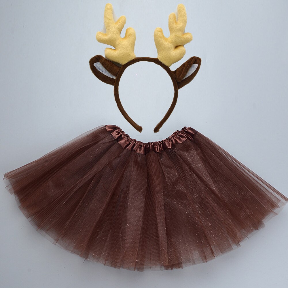Brown Red Girls Kids Party Deer Antler Elk Cosplay Animal Horn Ear Headband Skirt Costume Baby Shower Halloween