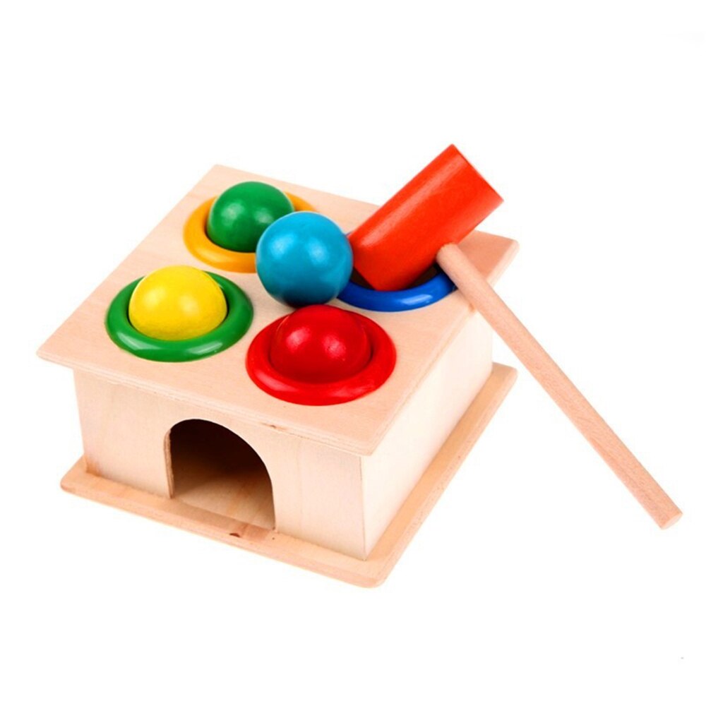 En bois correspondant à la couleur empilant la main martelant la boîte à billes jouet Parent-enfant jouets interactifs apprentissage précoce jouets éducatifs pour bébé: 1 sets Hitting table