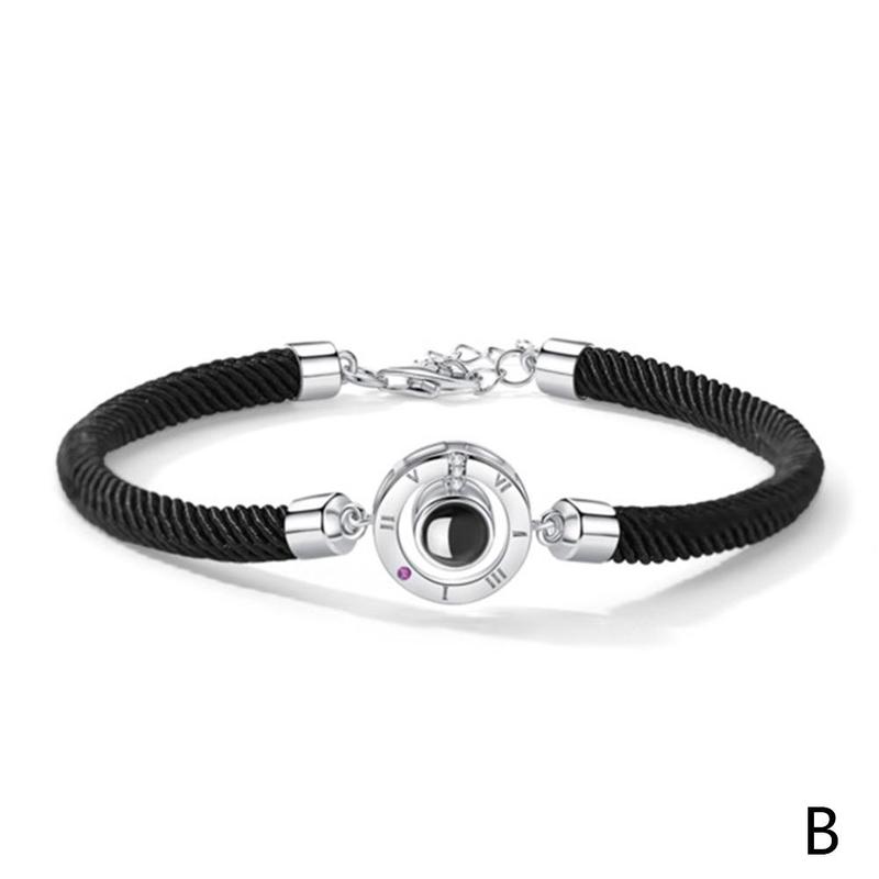 Bracelete eu te amo em 100 línguas, joias com projeção de pedras em ouro rosé, bracelete do zodíaco, presentes para o dia dos namorados: B