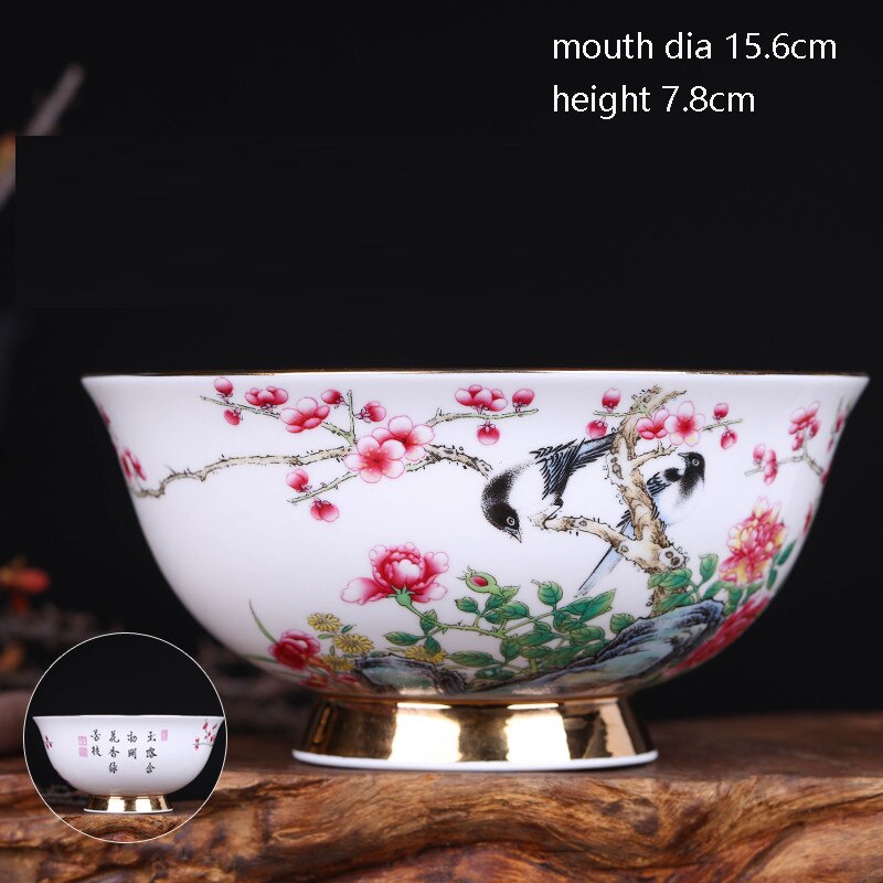 Jingdezhen Ceramic Antique Bowl Tableware Household Bowl Noodles Bowl Gold Painted Large Rice Bowl Soup Bowl High Foot Bowl: magpie bowl x 1
